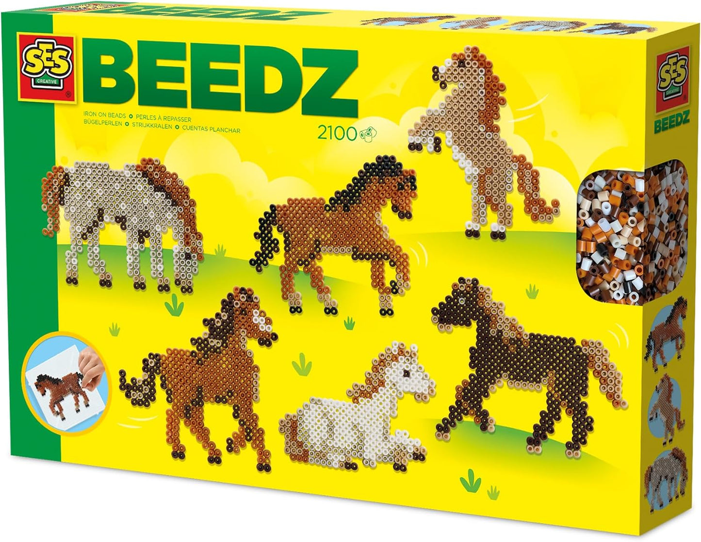SES Creative 06222 Beedz Create Horses with Ironing Beads - Make Your Favourite Horse with Beads - Square Pegboard and 2100 Beads