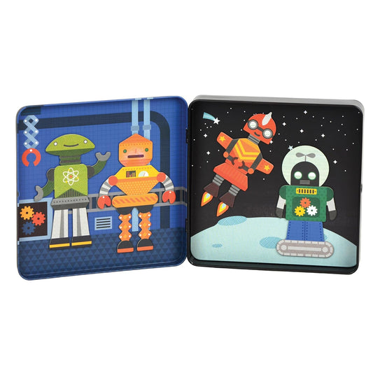 Petit Collage Magnetic Play Set, Robot Remix – Mix & Match Magnetic Game Board, Ideal for Ages 3+ – Includes 2 Magnetic Scenes and over 25 Magnet Pieces, Ideal Travel Activity for Kids