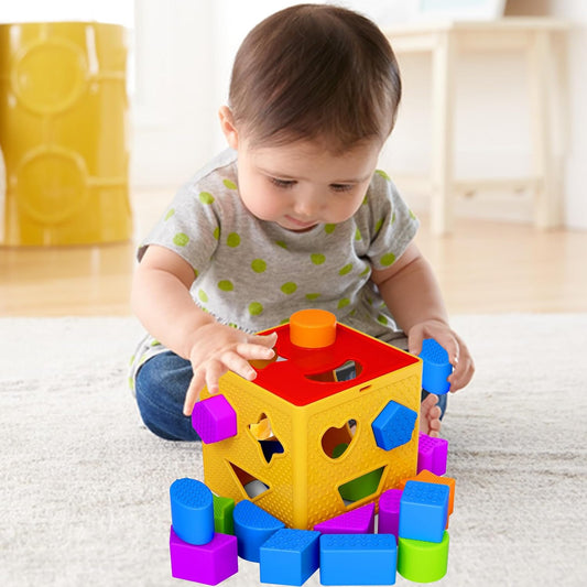Shape Sorter Toddler Learning Toys - 19 Pcs Classic Kids Toys Blocks for Toddlers 1-3, Color Recognition, Sorting and Matching Activity Cube for Baby Games