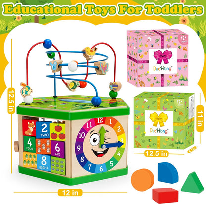 Wooden Activity Cube for 1 Year old, 12-18 Month Boys & Girls, 7-in-1 STEM Montessori Early Developmental Learning Toys for Kids Aged 1-2, Ideal 1st Birthday Gift Toys for Baby, Toddlers (Green)