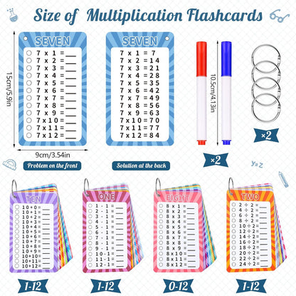 13 Pcs Multiplication Flashcards 0-12, Times Table Flash Cards Multiplication Chart Multiplications Game Math Flashcards for 1st to 3rd Grades