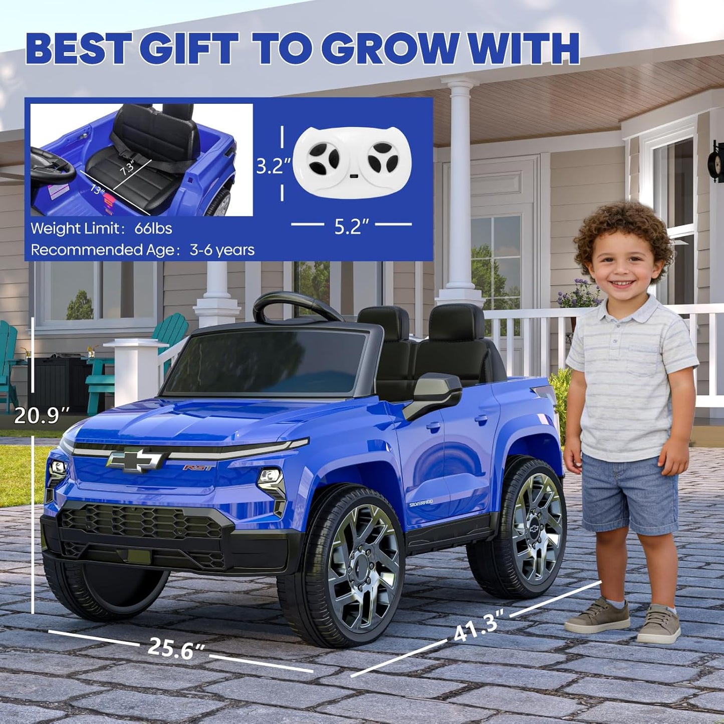 24V Licensed Chevrolet Silverado Electric Car for Kids, Ride on Toys for Toddlers with Remote Control, Soft Start, LED Lights, Music Player, Seat Belts, Easy to Assemble, Black