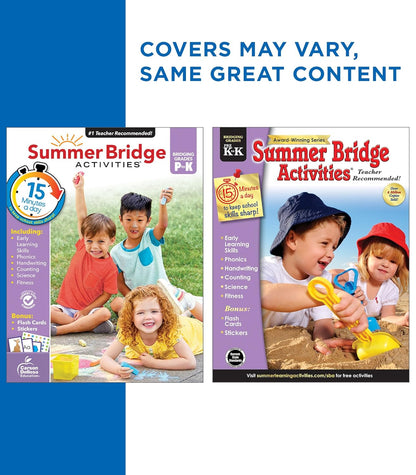 Summer Bridge Activities Preschool to Kindergarten Workbook, Activity Book Ages 4-6 With Math, Phonics, Handwriting Practice, Fitness, Flash Cards, Stickers, and More (Volume 1)