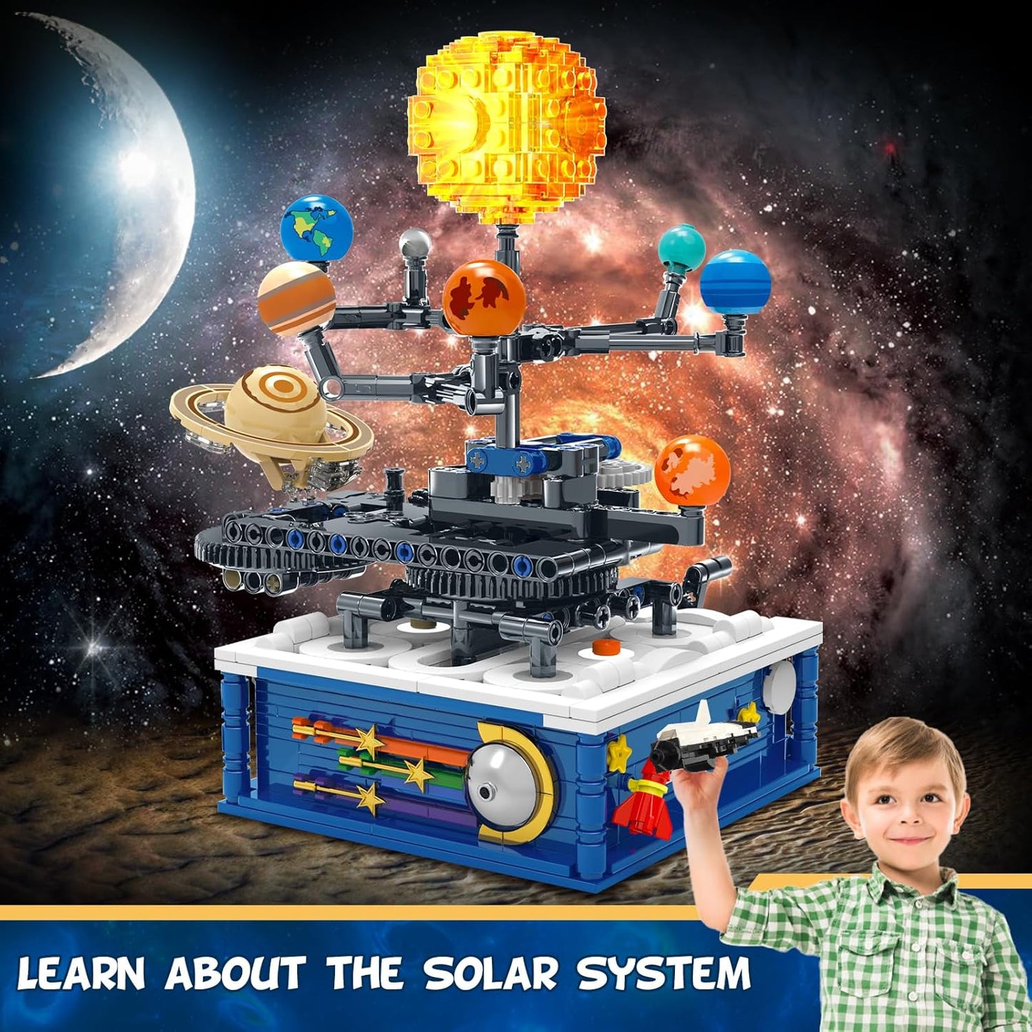 Sitodier Solar System Building Toy with Light, 758pcs Space Exploration Building Toys with Rotatable Plants, Educational Science Astronomy STEM Toy Beautiful Gifts for Boys Girls Ages 6+ Years Kids