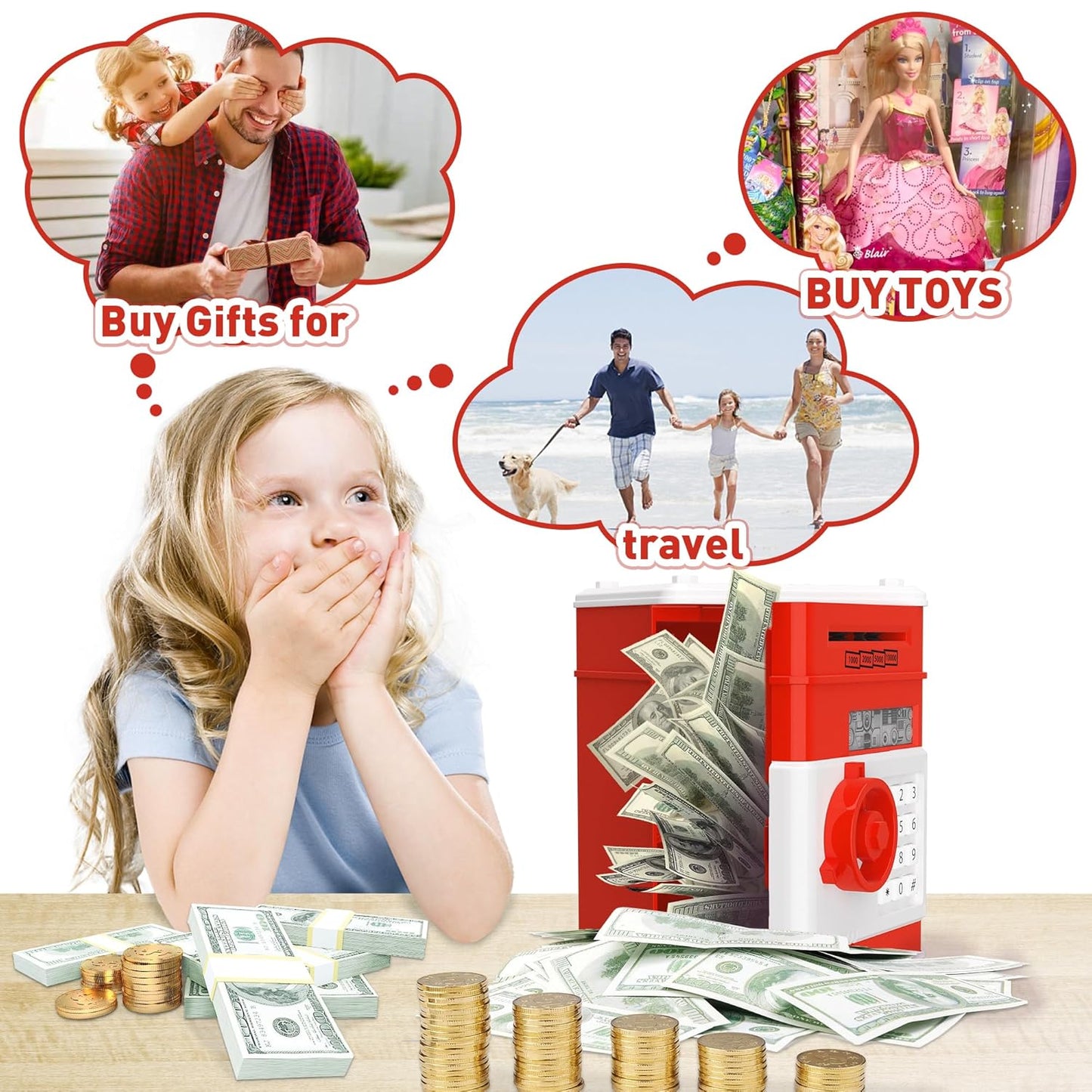 JUNEU Unicorn Piggy Bank for Kids, Gifts for 5 6 7 8 9 10 Year Old Girls, Kids Electronic Piggy Bank, Girls Birthday Gifts, Educational Toys for Girl Boys, Kid Money Saving Box, Mini ATM Coin Bank