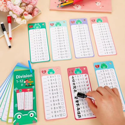 15Pcs Multiplication Flash Cards 0-12, Time Table Flash Cards Chart with 2 Dry Erase Pens 1 Rings, Educational Math Multiplication Chart for 1st to 3rd Grades Fun Learning with Math Game