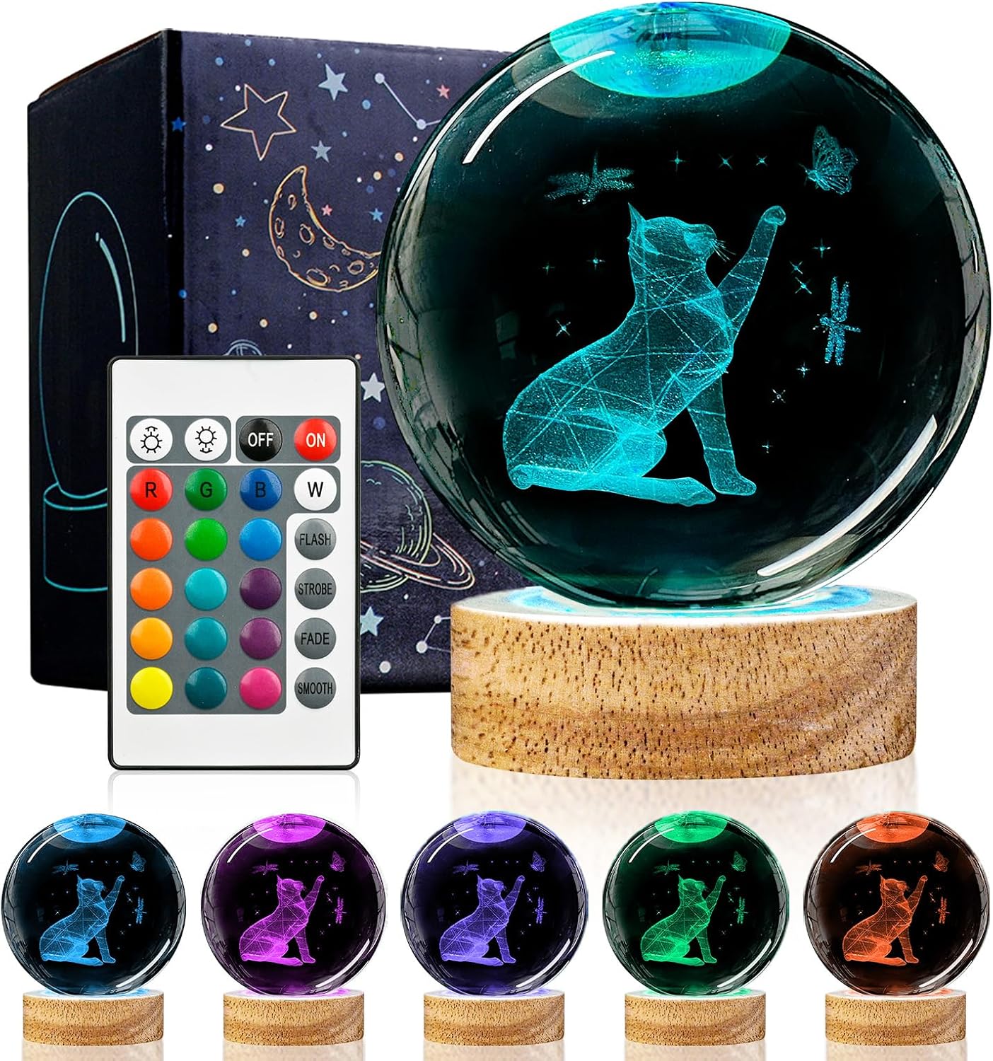 3D Solar System Crystal Ball Night Light with 16 Color LED Wooden Base, Upgraded 3.15 Inch Galaxy Planets Glass Ball Lamps with Remote for Birthday Christmas, Astronomy Space Gifts for Boys Girls