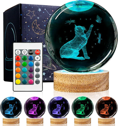 3D Solar System Crystal Ball Night Light with 16 Color LED Wooden Base, Upgraded 3.15 Inch Galaxy Planets Glass Ball Lamps with Remote for Birthday Christmas, Astronomy Space Gifts for Boys Girls