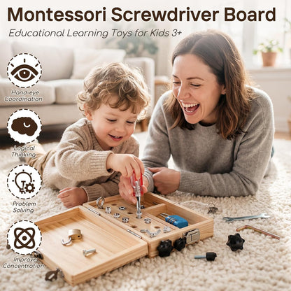 Lehoo Castle Montessori Screwdriver Board Set, Wooden Busy Board with Lock and Key, Kid Tool Set Montessori Toys for Toddlers 3-5, Preschool Learning Fine Motor Skills Toys Sensory Gift