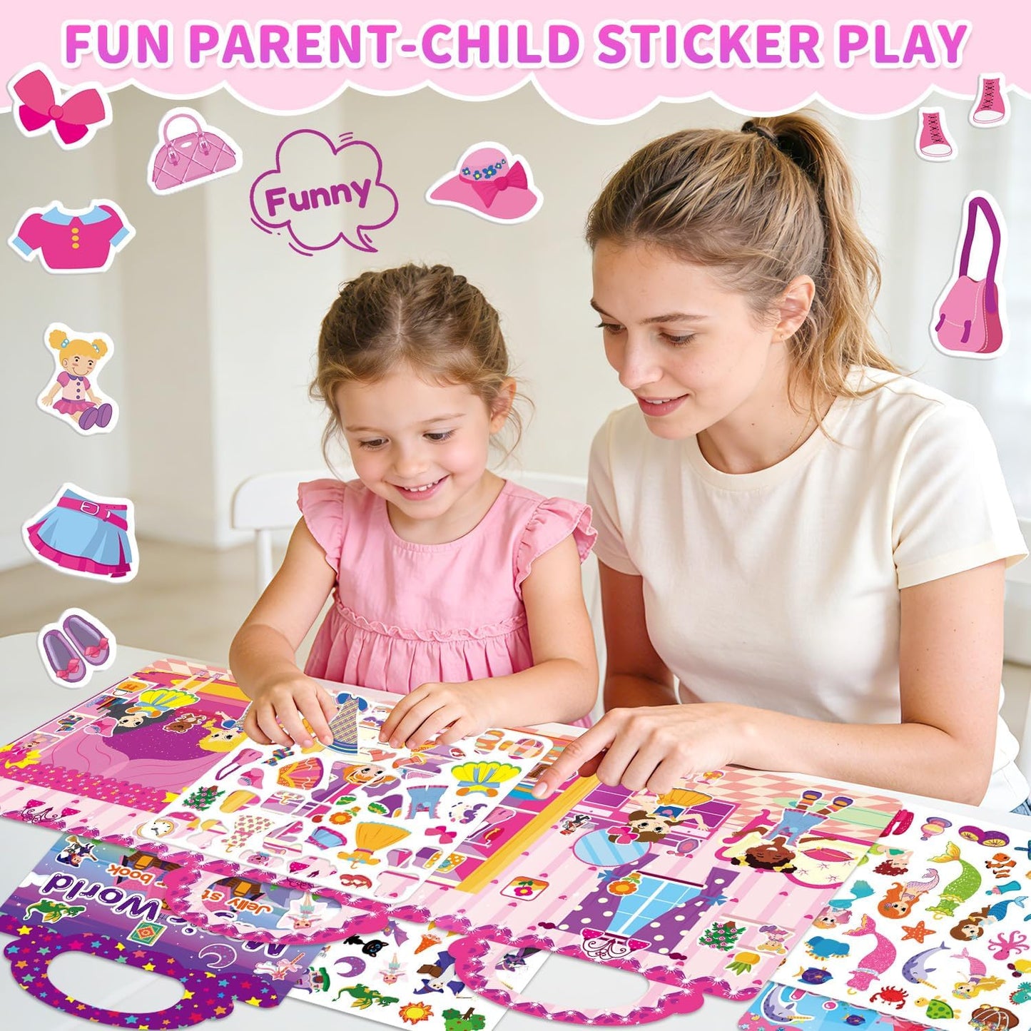 6 Sets Reusable Sticker Book for Toddlers 3-6, Jelly Sticker Books for Toddler, Travel Sticker Activity Toys for Kids 3 4 5 6 Years Old Girls & Boys