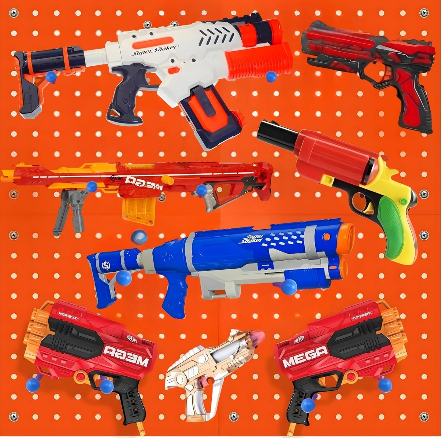 Skywin Wooden Pegboard for Nerf Gun Storage, Nerf Gun Wall Mount Eagle Shape, Compatible with All Blasters, Rack for Wall Organization - Birthday Gift for Kids (Orange)