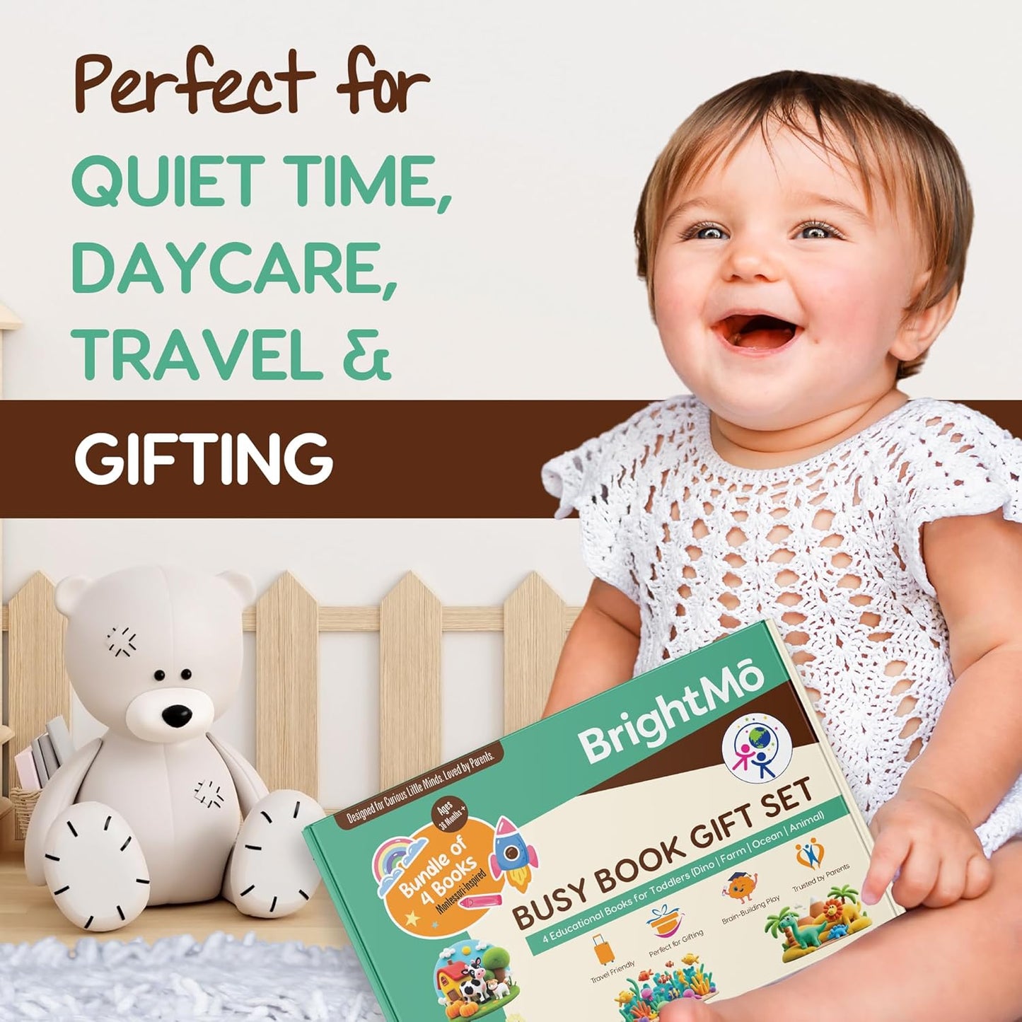 Montessori Busy Book Set (4-in-1) – Preschool Learning Activities for Ages 3+, Fine Motor Skills, Travel Activity Kit, Dinosaur Farm Ocean Animal Themes