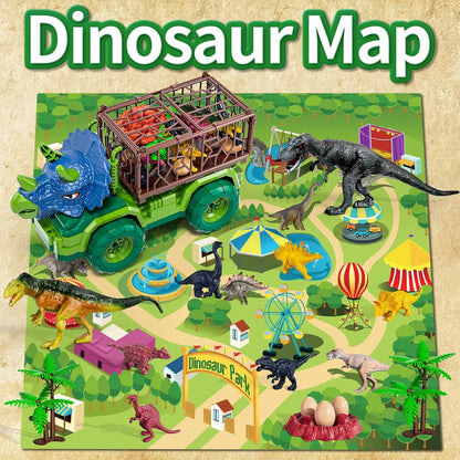 Dinosaur Truck for Kids 2-4, Dinosaur Action Figure Toys for Toddler 3-5 with 8 Dinosaur Figures, Play Mat, Egg, Tree, T-Rex Transport Car Carrier Birthday Gifts Toys for Boys 2 3 4 5 6 Year Old