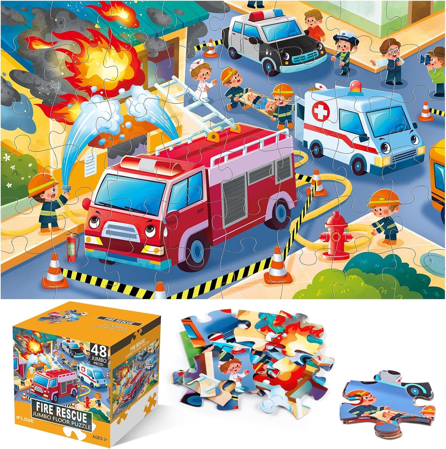 Jumbo Floor Puzzle for Kids,Construction Site Jigsaw Large Puzzles,48 Piece Construction Vehicle Puzzle for Toddler Ages 3-5,Children Learning Preschool Educational Toys,Gift for 4-8 Years Old