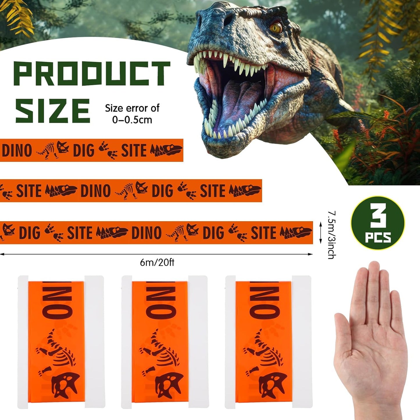 TaoBary 3 Roll Dino Dig Site Caution Tape 20 Feet Dinosaur Zone Dinosaur Party Decorations Themed Dino Party Supplies for Kids Birthday Baby Shower VBS Vacation Bible School Decor (Single,Orange)