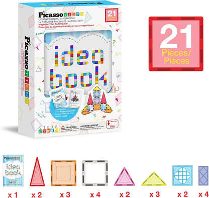 PicassoTiles 101 Piece Magnetic Tile Building Blocks Set with Durable Storage Bag STEM Educational Construction Magnet Toy Kit for Toddlers Preschool Kids Boys Girls Age 3 Plus Indoor Learning PT06
