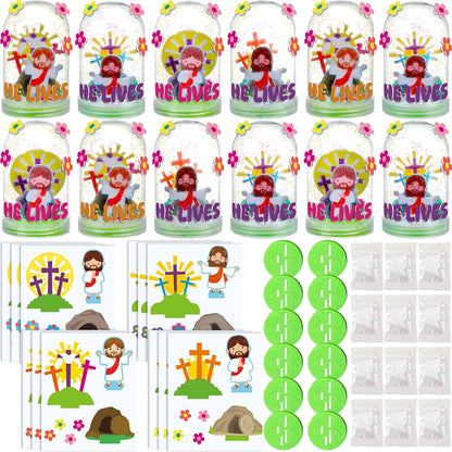 Shappy 12 Sets Christmas Nativity Snow Globe Craft Kits DIY Make Your Own Plastic Glitter Snow Globe Kit for Xmas Gifts Religious Sunday School Home Activities