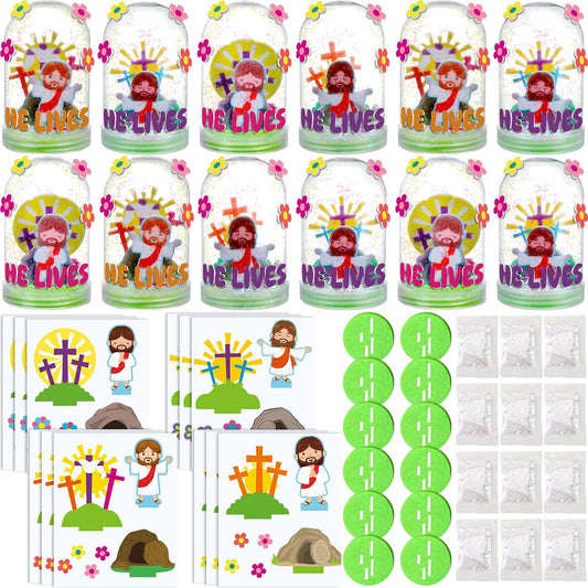 Shappy 12 Sets Christmas Nativity Snow Globe Craft Kits DIY Make Your Own Plastic Glitter Snow Globe Kit for Xmas Gifts Religious Sunday School Home Activities