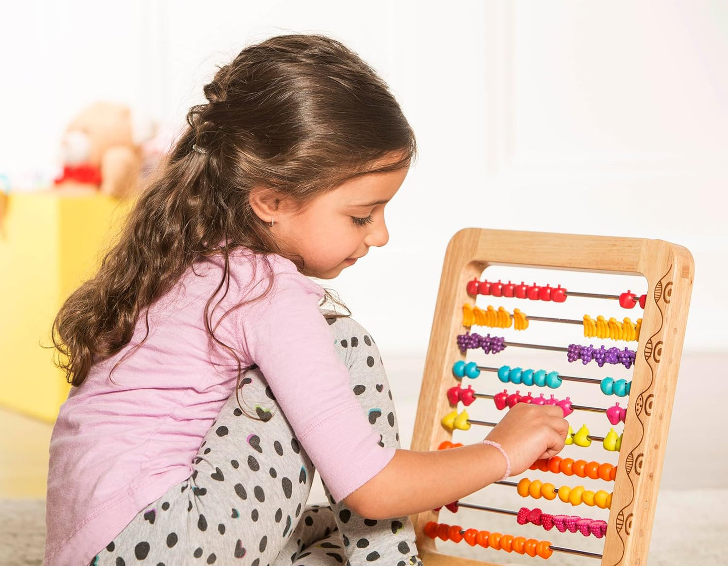 B. toys – Fruity! Wooden Abacus for Kids Classic Math Learning Toy with 100 Beads Educational for Addition, Subtraction Numbers & Counting 18+ Months