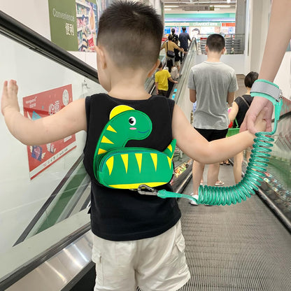 3 in 1 Toddler Harness Leash + Baby Anti Lost Wrist Link, Accmor Cute Dinosaur Child Safety Harness Tether, Kids Walking Wristband Assistant Strap Belt for Parent Boys Outdoor Activity (Black)