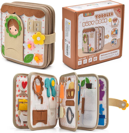 Montessori Busy Book for Toddlers 1-3, Felt Quiet Book & Busy Board for Preschool Learning, Fine Motor Skills & Sensory Play, Educational Travel Toy and Gift for Kids – Farm Animals Theme, Green