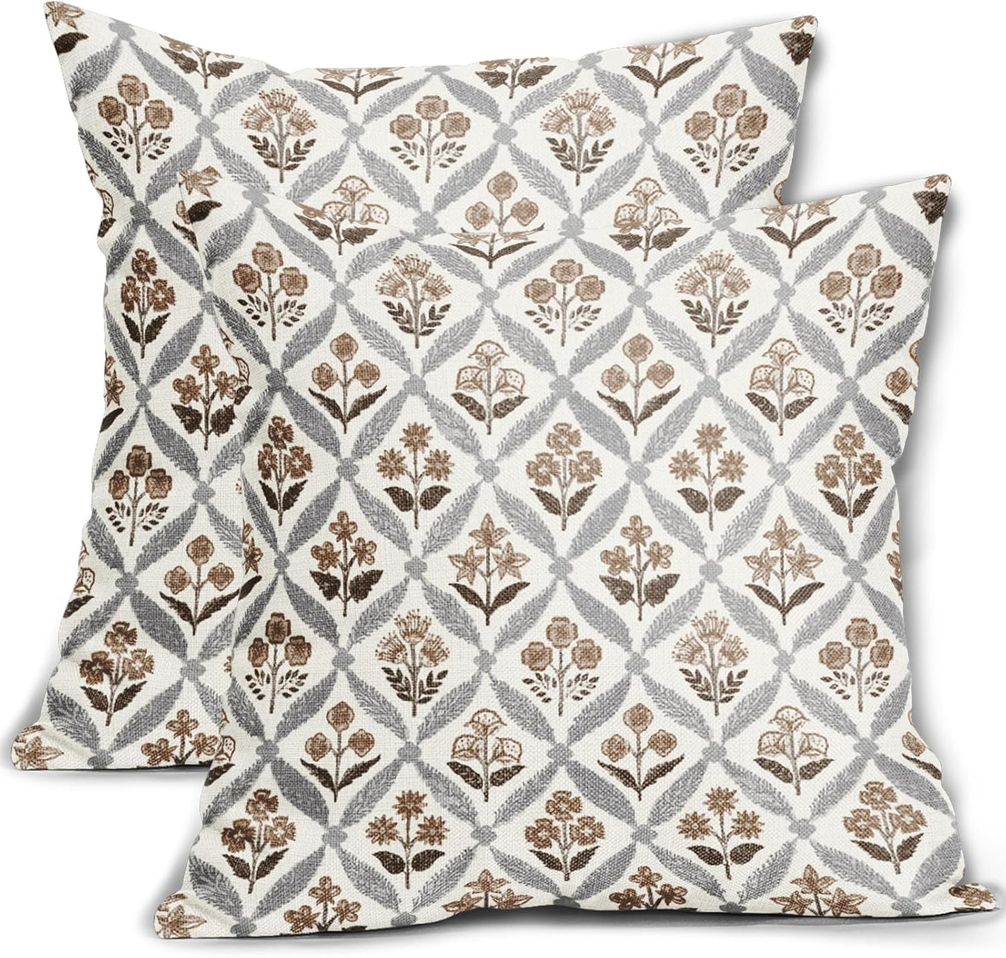 Blue Green Floral Block Print Pillow Covers 12X20 Set of 2, Flower Pattern Spring Summer Print Decorative Throw Pillow Covers Outdoor Farmhouse Seasonal Cushion Case Couch Sofa Bed Decor