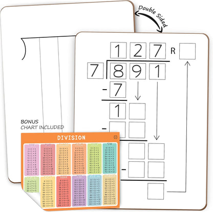 Dry Erase Multiplication & Division Board 9"x12" Double Sided Practice Whiteboard with 2x1 & 2x2 Digit Multiplication for Home, School, Classroom, Kids, Students Math Manipulatives Lapboard