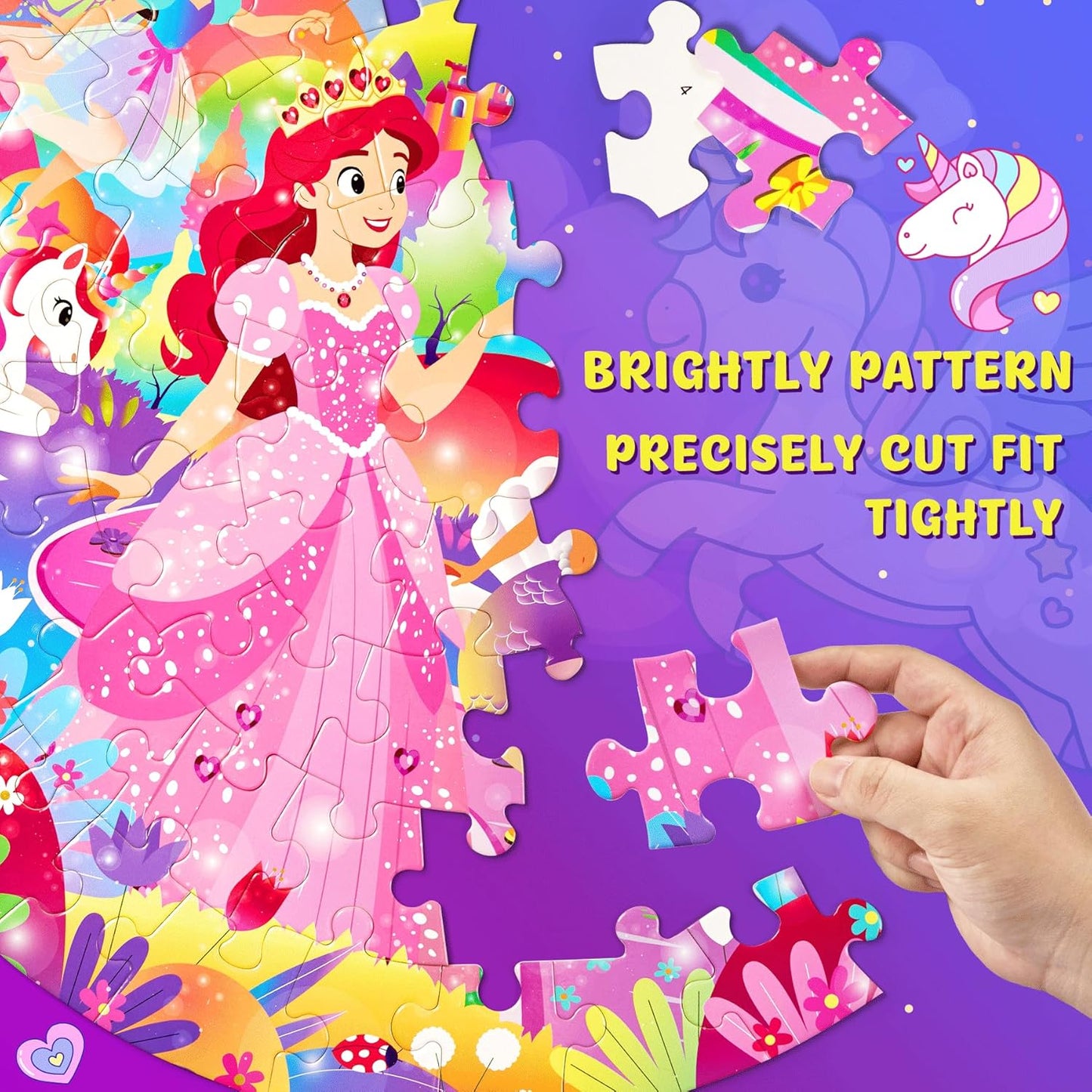 Unicorn Toys Gifts for Girls Age 4-6, 70 Pcs Jumbo Floor Puzzle for Kids, Fun Educational Preschool Learning Toy for Toddlers 3-5, Easter Basket Stuffers Birthday Gifts for Kids (Pink)