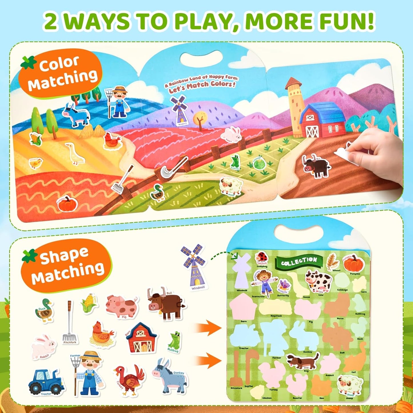 JoyCat Reusable Sticker Book Set (3-Pack): Farm, Pizza-Making, Weather - 90 Pcs Stickers for Toddlers, Kids Sticker Activity Book, Road Trip Travel Toys, Birthday Gifts for Boys and Girls