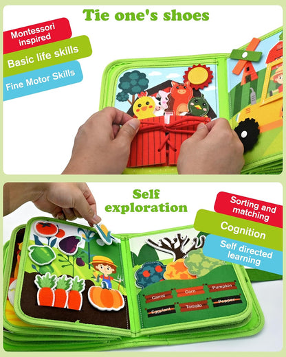 Meafeng Busy Board for Toddlers 1-3 – Montessori Busy Toys for 1 2 3 Year Old Boys Girls, Preschool Educational Travel Quiet Activity Book with Life Skills, Sorting, Matching, and Cognitive Games
