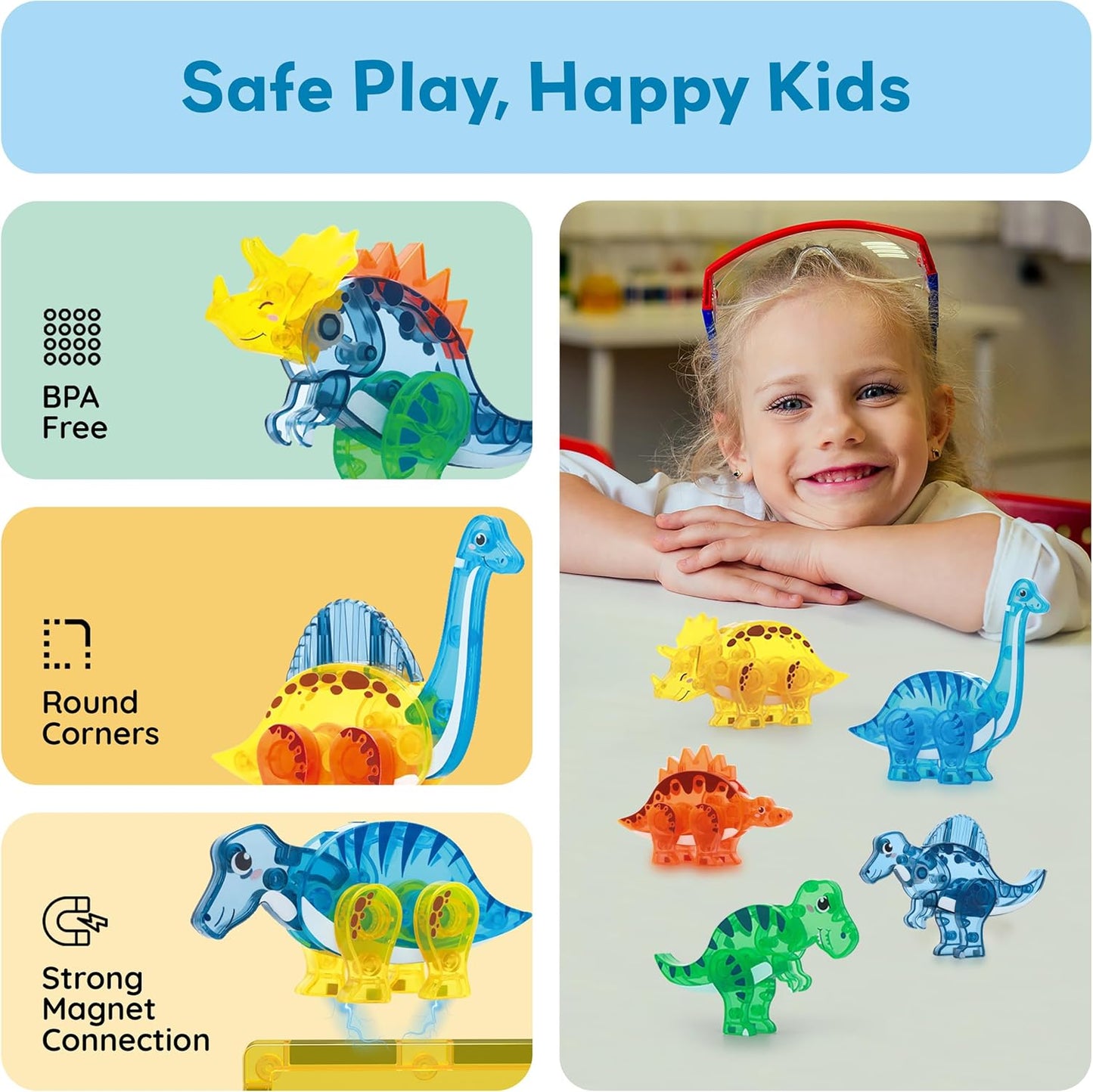 PicassoTiles Magnetic Tile Building Blocks Add On 8 Magnetized Action Figures Construction Vehicles & Zoo Animal Theme Compatible with Magnet Tiles Sets STEM Learning Toy for Boys & Girls Age 3+ PTA21