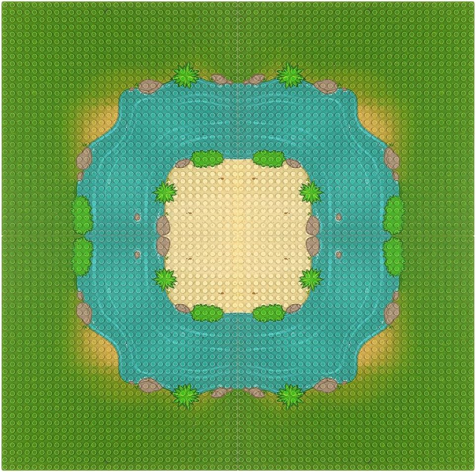 Feleph Classic Baseplate with River and Grassland Pattern, 10 x 10 Inches Base Plates for Building Blocks Mat Compatible with Major Brands (Straight 4 Pieces)