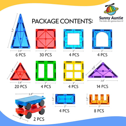SUNNY AUNTIE Magnetic Tiles 56 PCS Building Set – Magnetic Building Tiles STEM Toy for Kids & Toddlers Ages 3-8, Magnet Construction Set for Boys & Girls