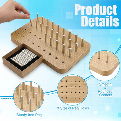 Colingmill 36 Hole Wooden Pegboard for Finger Dexterity with 4mm/6mm/8mm Iron Pegs Hand Rehabilitation Board Wood Peg Board for Improving Fine Motor Skills and Hand Eye Coordination