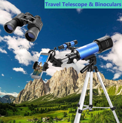 Lunar Telescope for Kids and Astronomy Beginners, Refractor Telescope with Finder Scope and 3 Eyepieces, Travel Telescope with Compact HD Binoculars for Moon Viewing Bird Watching Sightseeing
