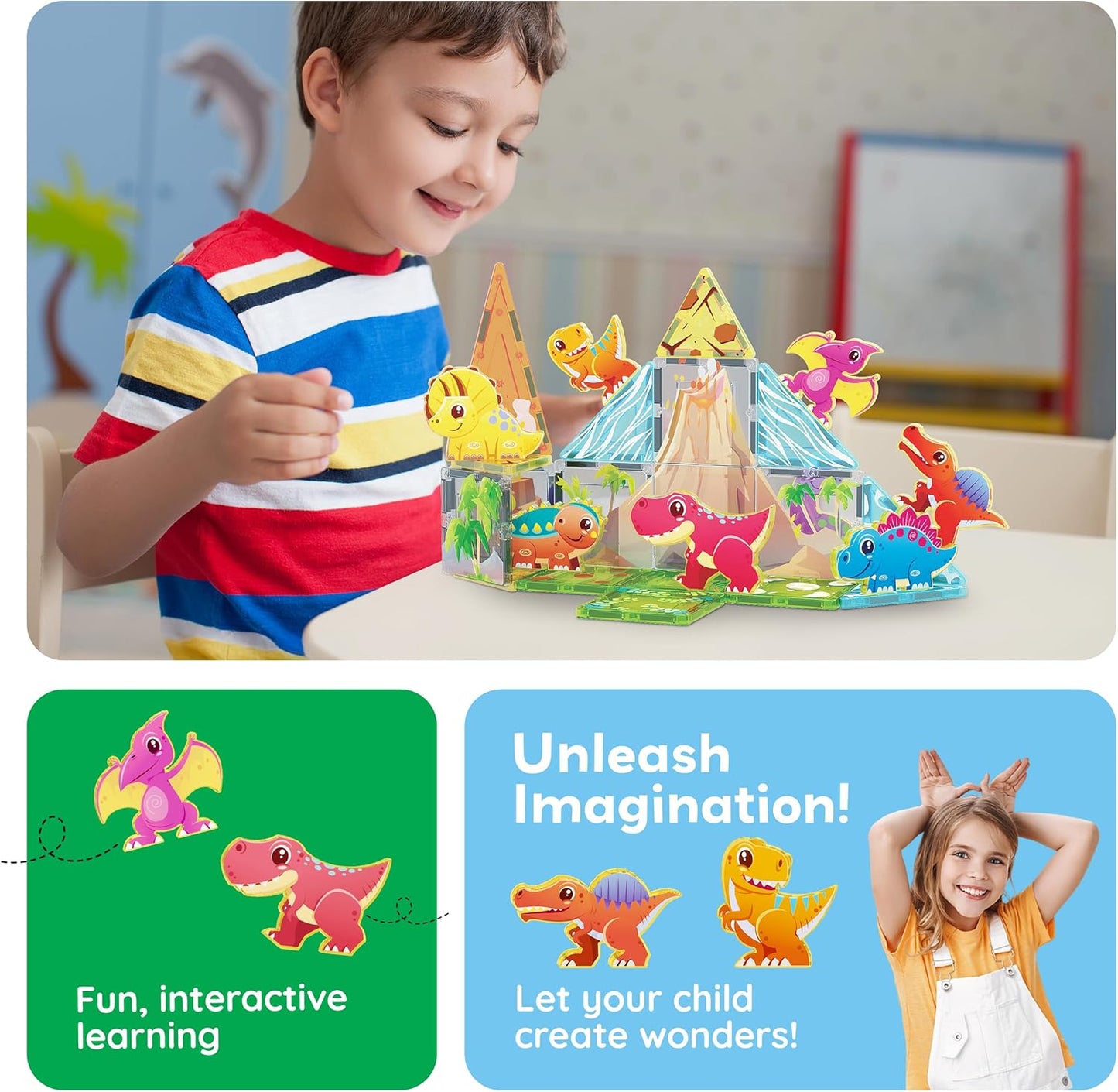 PicassoTiles Magnetic Tile Building Blocks Add On 8 Magnetized Action Figures Construction Vehicles & Zoo Animal Theme Compatible with Magnet Tiles Sets STEM Learning Toy for Boys & Girls Age 3+ PTA21