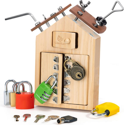 Woodtoe 8 PCS Montessori Lock and Key Toy, Montessori Toys for Toddlers 3 4 5 Year Old, Kids Tool Set, Montessori Materials Preschool Learning Toy, Fine Motor Skill, Educational Toys for Boy Girl 3-6