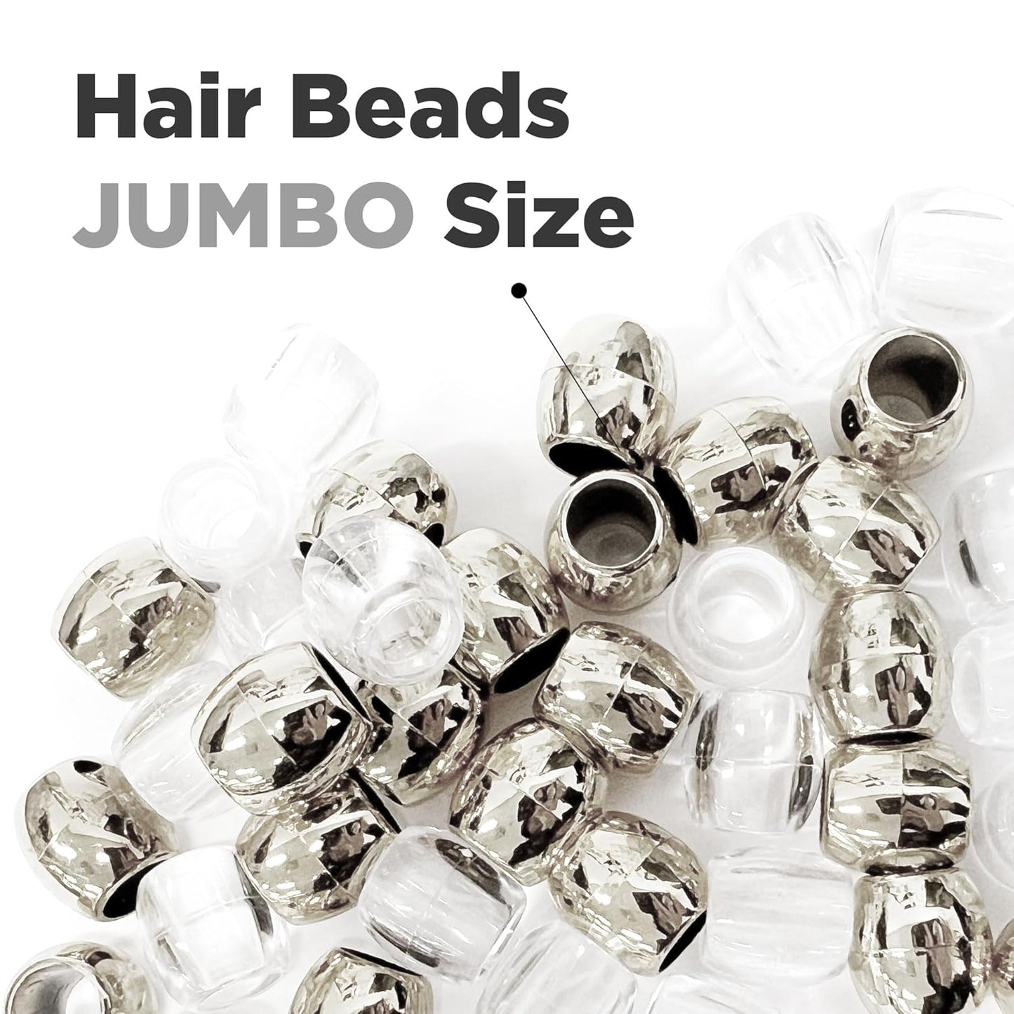 Donna Kids Jumbo Pony Beads 15mm Silver, Clear – Large Hair Beads for Braids, Ponytails & Styling, Durable Soft Rubber Feel for Kids’ DIY Hair Accessories, Bracelet & Craft Use, 1 Pack