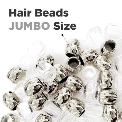 Donna Kids Jumbo Pony Beads 15mm Silver, Clear – Large Hair Beads for Braids, Ponytails & Styling, Durable Soft Rubber Feel for Kids’ DIY Hair Accessories, Bracelet & Craft Use, 1 Pack
