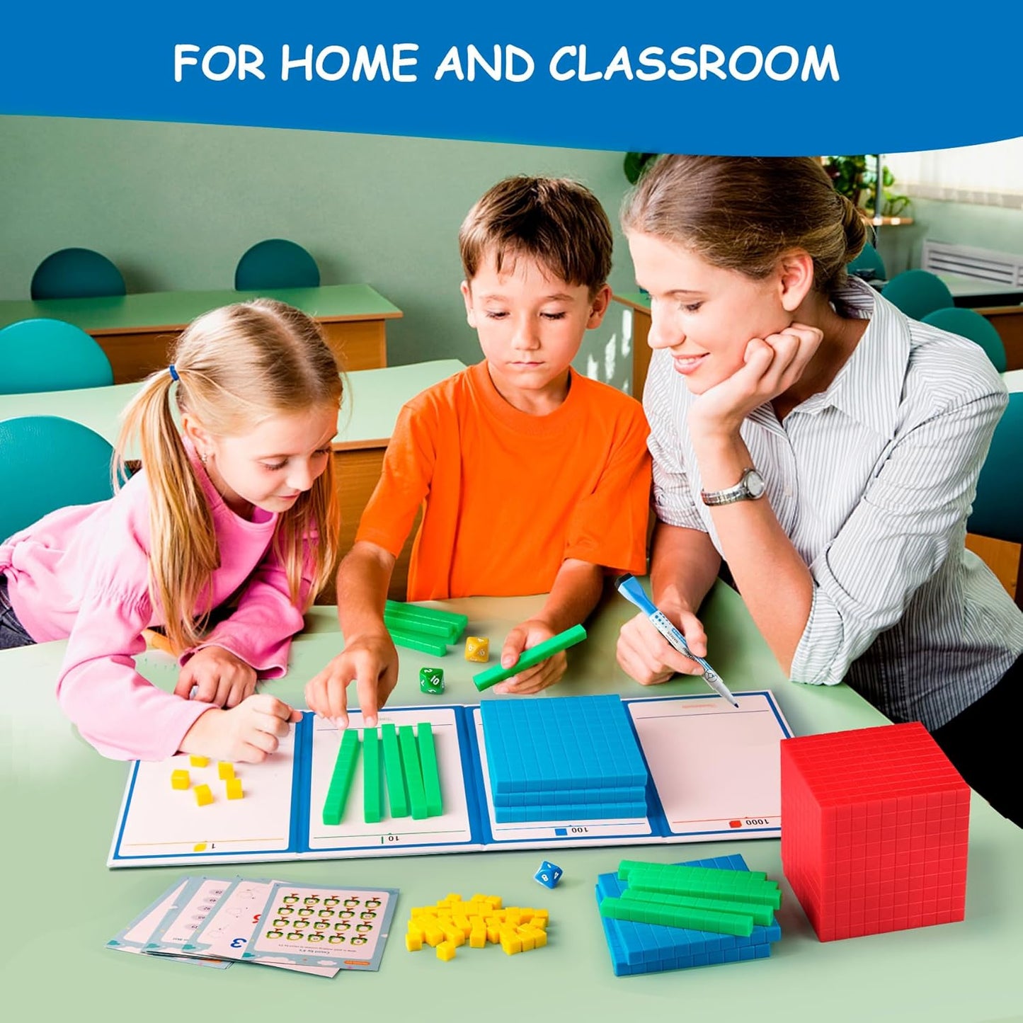 Base Ten Blocks Plastic 147 pcs Place Value Blocks with 3 dice CountingBlocks for Math Manipulatives Kindergarten Early Counting MathToy for 1st Grade Homeschool