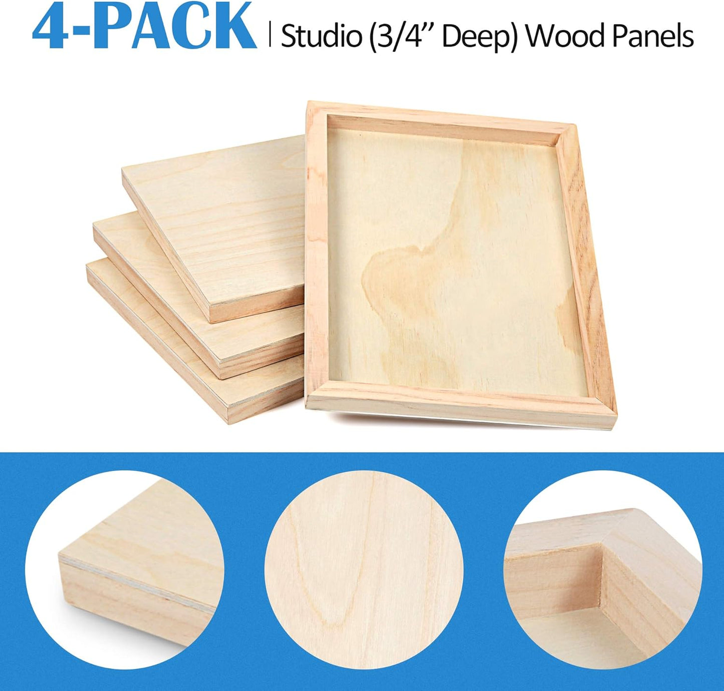 Falling in Art Unfinished Birch Wood Canvas Panels Kit, 4 Pack of 8x10’’ Studio 3/4’’ Deep Cradle Boards for Pouring Art, Crafts, Painting, and More