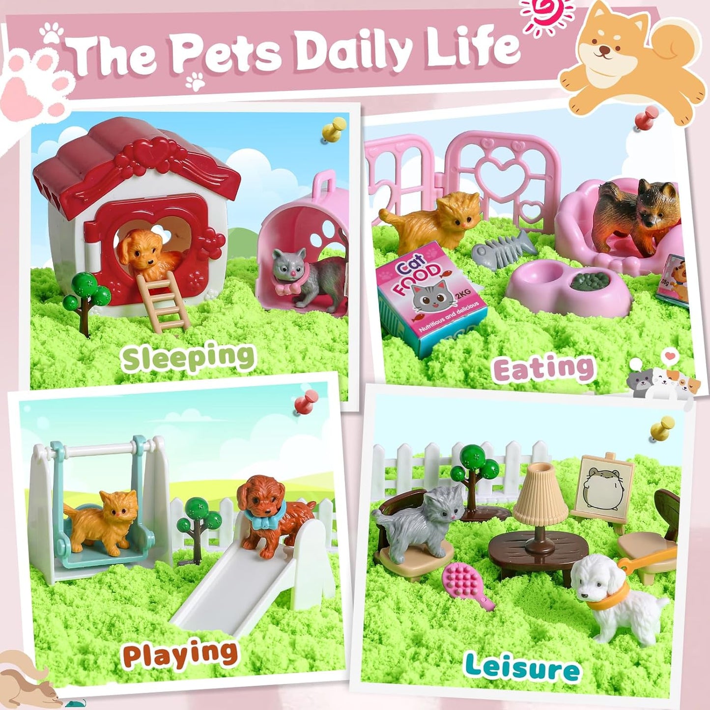 KNASON Rabbit and Hamster Sensory Bin,Play Sand Kit for Girls and Boys with 2.2lbs Sensory Sand and Box,Pet Sandbox Toys Role Pretend Play Beach Toy Birthday Present for Toddler Ages 3 4 5 6 7 8