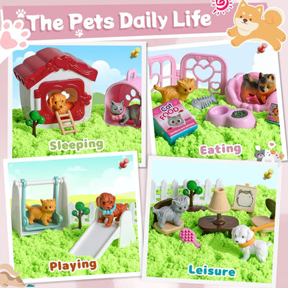 KNASON Rabbit and Hamster Sensory Bin,Play Sand Kit for Girls and Boys with 2.2lbs Sensory Sand and Box,Pet Sandbox Toys Role Pretend Play Beach Toy Birthday Present for Toddler Ages 3 4 5 6 7 8