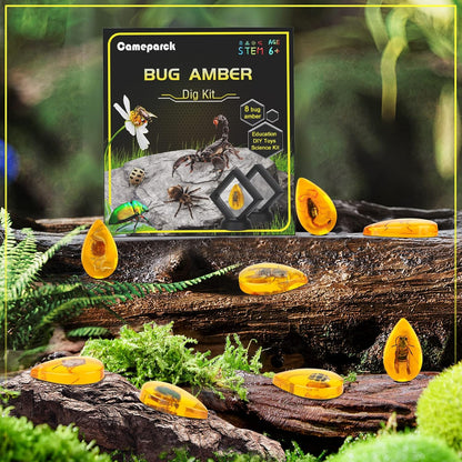 Bigger Amber Dig Kit-8 Artificial Insect Resin, Excavate Unique Insect Specimens, STEM Excavation Bugs Toys Science Kit for Kids,Educational Gifts Party Favors for Girls & Boys Age 6-8-12-14