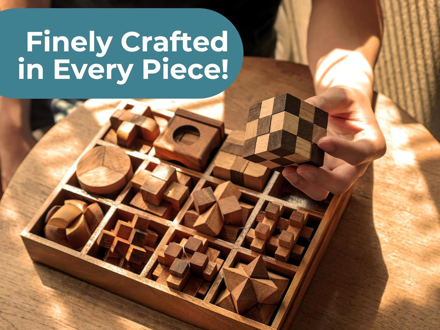 BSIRI 16 in 1 Wooden Brain Teaser Puzzles for Adults and Teens or Kids Interlocking 3D Mini Wood Mind Games Hand Puzzle Teasers Set Toys Coffee Table Games Gift