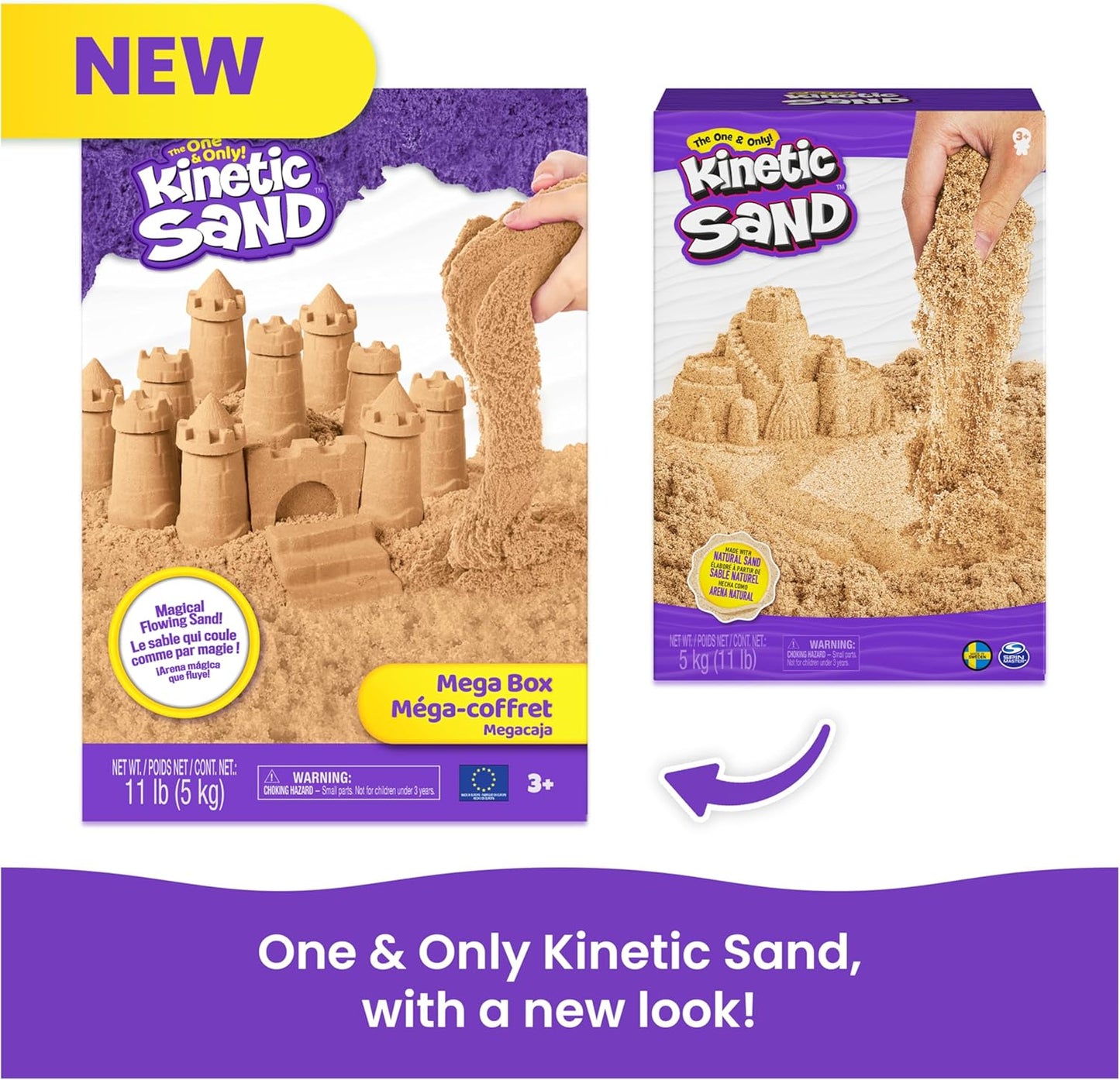Kinetic Sand, 11lb (5kg) Natural Brown Play Sand, Mega Box for Arts and Crafts, Sandbox (Packaging May Vary), Moldable Sensory Toys for Ages 3 and up, Pack of 2