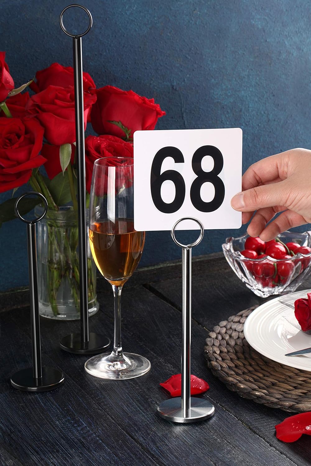 New Star Foodservice 23084 1-100 Double Side Plastic Table Numbers, 4" x 4" Inch, Light Grey on Black