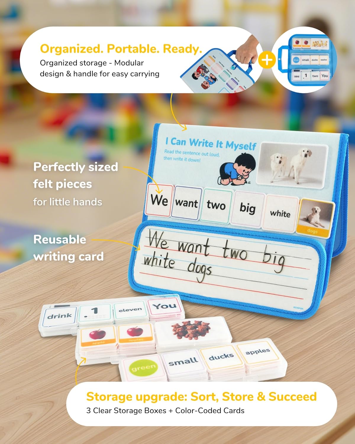 CHEFAN 165 PCS Sentence Building for Kids, Speech Therapy Materials with Writing Board, Sentence Building Games for Special Education, Reading & Language Development