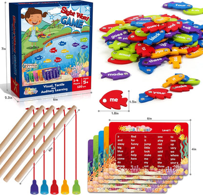 SpringFlower Wooden Magnetic Sight Word Fishing Game, Sight Word Educational Toy for Age of 3,4,5,6 Year Old Kids, Boys & Girls,Homeschool,Visual, Tactile and Auditory Learning