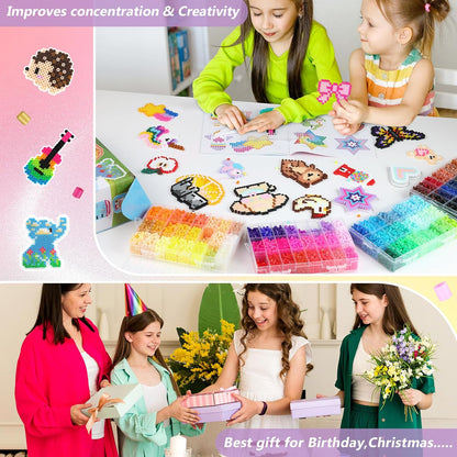 Zefy Fuse Beads Kit 92 Colors 19200 Pcs Melting Beads 5mm, Including 124 Patterns, 6 Pegboards, Ironing Paper, Tweezers & Hooks, Home School Arts and Crafts for Kids, Toys Gifts for Girls and Boys